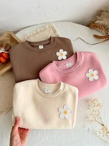 SHEIN 女童 3件組 針織素色圓領寬鬆休閒秋冬衛衣套裝 - 彩色 - 查看 3