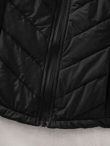 Tween Girl Solid Color Zipper Casual Versatile Winter Padded Coat - Black - View 3