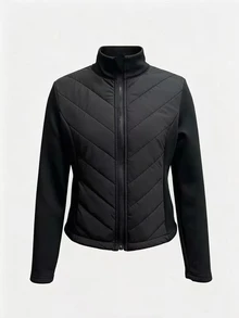 Tween Girl Solid Color Zipper Casual Versatile Winter Padded Coat - Black - View 8