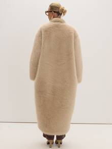 MUSEYN Cream Fur Oversized Maxi Coat Cosy Versatile Everyday Casual Fall - Cream - View 4