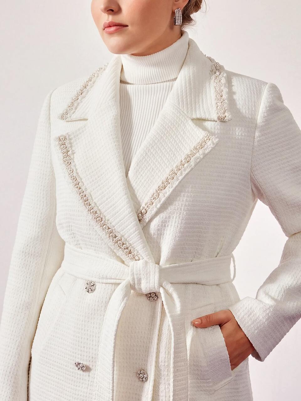 MOTF PLUS SIZE FAUX PEARL TRIM LARGE COLLAR LONG SLEEVE JACKET