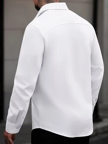 Manfinity Mode 男士大尺碼白色修身百褶商務長袖襯衫 - 白色 - 查看 2