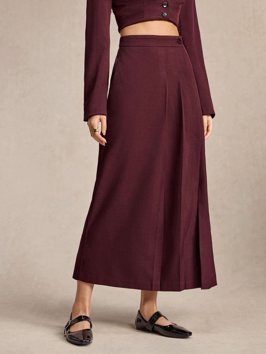BizChic Women's Solid Color Casual Versatile Daily Skirt - Burgundy - View 1