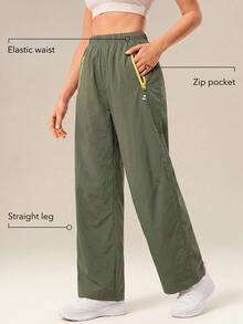 OutZeal Women Sports Pants Hiking Gym Workout Elastic Waist Cargo Pants With Pockets - Dark Green - View 2