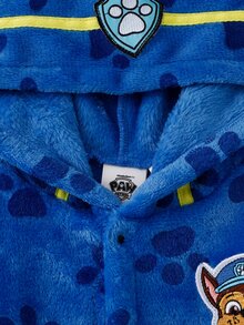 SHEIN | PAW Patrol 1件 秋冬男童聯名款可愛小狗爪印與3D耳朵刺繡貼布皇家藍法蘭絨抓絨連帽長袖睡衣，冬季款 - 寶藍色 - 查看 4