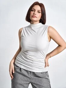 SHEIN Clasi 大尺碼女款彈性針織背心式內搭上衣 百搭女款背心 - 白色 - 查看 3
