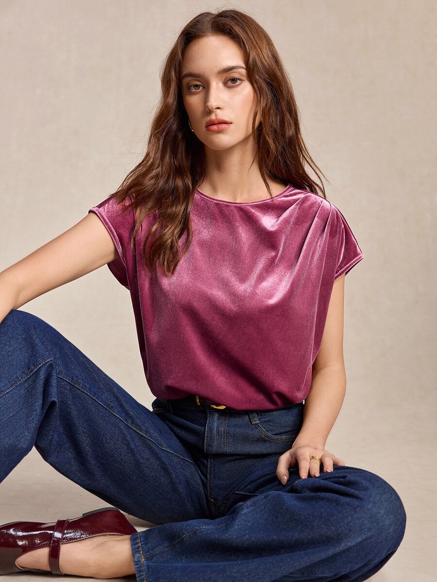 BizChic Women's Summer Casual Solid Color Short Sleeve Shirt - Pink - View 1