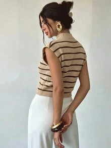 Firerie Elegant High Neck Loose Casual Versatile Sleeveless Knit Sweater Vest, Suitable For Dating, Chic - Camel - View 5