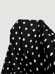 SHEIN MOD 大尺碼長版復古波點洋裝附腰帶，棕色 - 黑色 - 查看 7