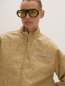 MUSEYN Pu Funnel Neck Oversized Boxy Bomber Jacket - Yellow - View 5