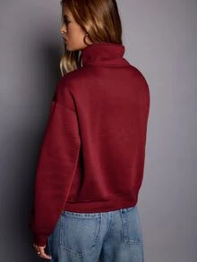 Nöista Women Burgundy Sweater With Front Oriental Buttons In Contrast Color. Perfect For Weekend, Activewear Jacket,  Everyday, Fall,  Winter,  Outfits. - Burgundy - View 7