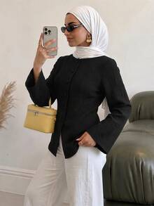 Solavon Women's Solid Color Casual Daily Wear Arabic Style Top - Black - View 3