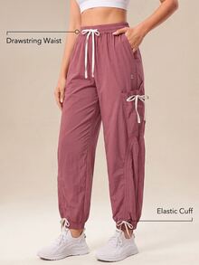 OutZeal Women Sports Pants Gym Workout Water-Resistant Lightweight Drawstring Waist Hiking Pants - Pink - View 2