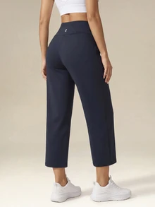 OutZeal Women Sports Pants Solid Color Yoga Casual Studio Natural Soft High Waist Straight Leg Cropped Active Bottom Summer Spring - Navy Blue - View 7