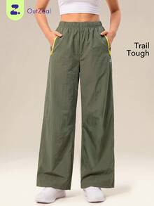 OutZeal Women Sports Pants Hiking Gym Workout Elastic Waist Cargo Pants With Pockets - Dark Green - View 1