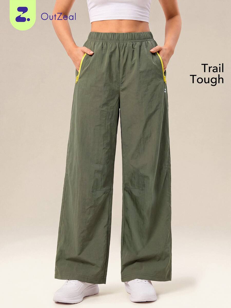 OutZeal Women Sports Pants Hiking Gym Workout Elastic Waist Cargo Pants With Pockets - Dark Green - View 1