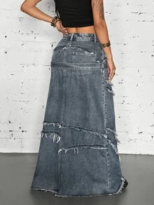 StreetHx Women's Sexy Design Button Frayed Hem Denim Skirt - Blue - View 2