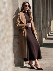 Anewsta Women's Handmade Double-Sided Wool Long Coat - Grey - View 5