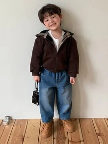 Dazy Kids Infant (Boy) Plaid Hooded Long Sleeve Sweatshirt, Autumn/Winter - Coffee Brown - View 3