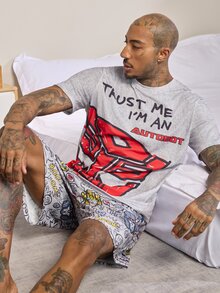 Transformers X SHEIN Men's Round Neck Short Sleeve T-Shirt And Shorts Loungewear Set Evergreen - Grey - View 5