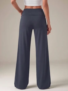 SHEIN Tall 黑色高腰寬腿寬鬆休閒長褲 - 灰色 - 查看 4