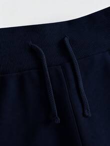 SHEIN Girlism 青少年女孩純色不對稱肩領衛衣與喇叭運動長褲兩件套 - 藏蓝色 - 查看 4