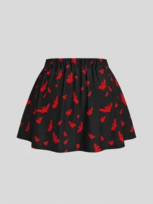 Sweetra Knitted Digital Print Dark Halloween Bat Slim Fit Shorts Skirt - Multicolor - View 2