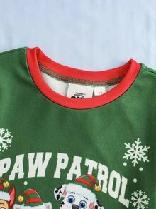 SHEIN | PAW Patrol 小男孩卡通印花長袖上衣與內搭褲居家服套裝 - 綠色 - 查看 3