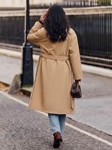 Yunfilé Women's Fashion Street Button Long Sleeve Lapel Coat - Khaki - View 2