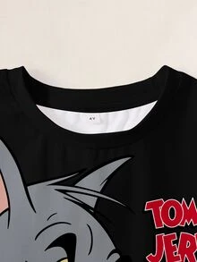 TOM & JERRY X SHEIN Young Boy Summer Casual Cartoon Print T-Shirt - White - View 3