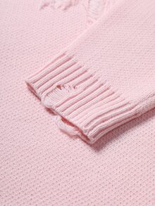 Manfinity Roghcode Men's Plus Size Distressed Long Sleeve Sweater, Casual Design - Pink - View 5