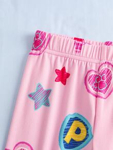 SHEIN | PAW Patrol 女童卡通印花長袖上衣與長褲休閒日常居家睡衣套裝 - 粉色 - 查看 7