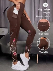 SHEIN Sports 女款花卉印花休閒日常運動緊身內搭褲 - 彩色 - 查看 1