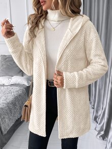 SHEIN Clasi 女款素色休閒百搭日常穿著冬季連帽外套 - 杏色 - 查看 6