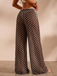 Opulessa Women's Polka Dot Casual Daily Wear Cover Up Pants - Chocolate Brown - View 2