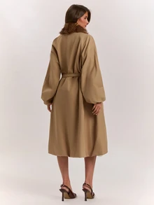 SHEIN BAE Women's Vintage Long Sleeve Faux Fur Patchwork Padded Coat - Beige - View 2