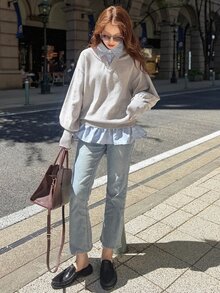 FRIFUL Women's Autumn Patchwork Striped Fabric 2 In 1 Sweater - Blue - View 6