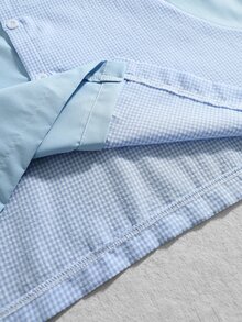 ROMWE MEN Men's Patchwork Fabric Loose Long Sleeve Shirt - Blue - View 7