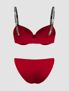 Chillnights Women's Letter Print Colorblock Spaghetti Strap Bra And Triangle Panty Lingerie Set - Red - View 2