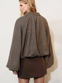 Aveloria Modichic Herringbone Fabric Lantern Puff Sleeve Balloon Silhouette Fashionable Versatile Elegant Jacket - Coffee Brown - View 2