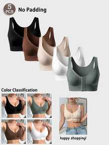 SHEIN 5pcs/Set Women's Front Closure Wire-Free Bras - Multicolor - View 1