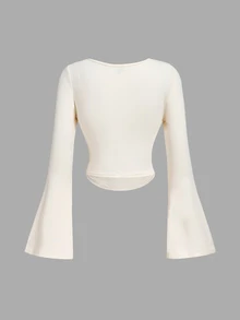 SHEIN MOD 女款純色百褶休閒日常穿著喇叭袖T恤 4件/組 - 彩色 - 查看 10