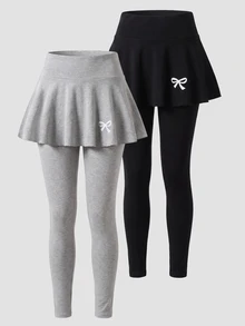 SHEIN Tween女孩秋冬休閒百搭芭蕾運動蝴蝶結裙褲套裝，2件組 - 彩色 - 查看 8