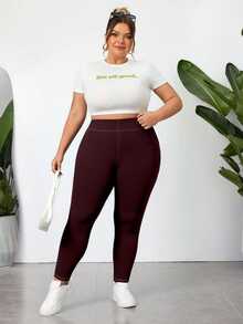 SHEIN CURVE+ Plus Size Women's Casual Basic Baggy Stretch Slim Fit ...