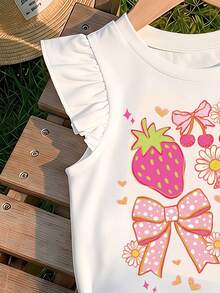 Baby Girl Casual Fashion Cute Flutter Sleeve Round Neck Top, Suitable For Spring And Summer - Multicolor - View 3