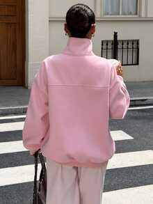 Muchica Women's Light Pink Colorblock Pocket High Neck Long Sleeve Jacket Pink Woolen Patchwork Jacket For Casual Wear Autumn Jacket Breakfast Travel - Baby Pink - View 3