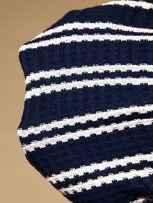 Poéselle Women's Striped Long Sleeve Top And Shorts Casual Daily 2 Pieces Set - Navy Blue - View 8