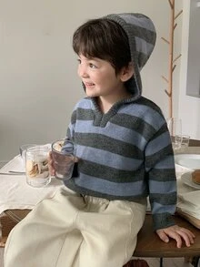 Dazy Kids Infant (Boy) Hooded Striped Comfortable Korean Style Autumn/Winter Sweater - Blue - View 5