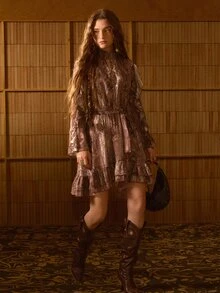 MOTF STUDIO VESTIDO SEXY PARA MUJER CON ESTAMPADO DE SERPIENTE Y VOLANTES - Rosa Oxidada - Ver 7