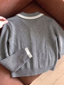 GlowEve CURVE Plus Size Peter Pan Collar Argyle Bow Cardigan - Grey - View 2